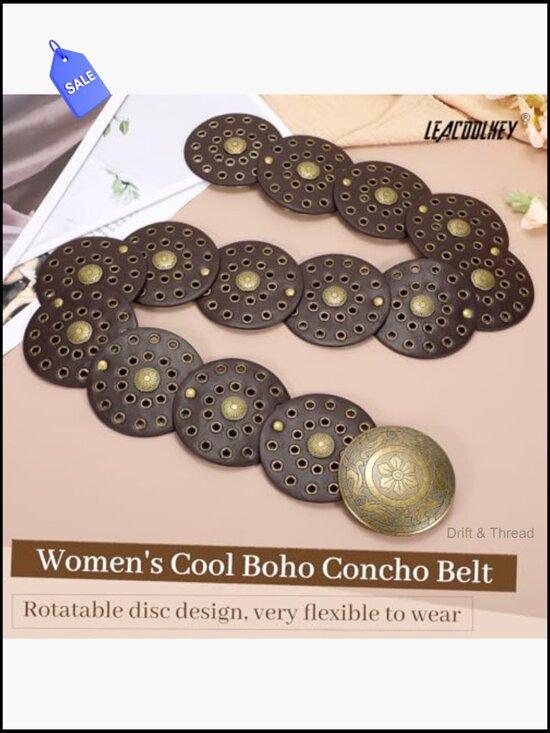 Boho Disc Belt Wide Western Leather Belt Vintage Concho Waist Belt main image 4
